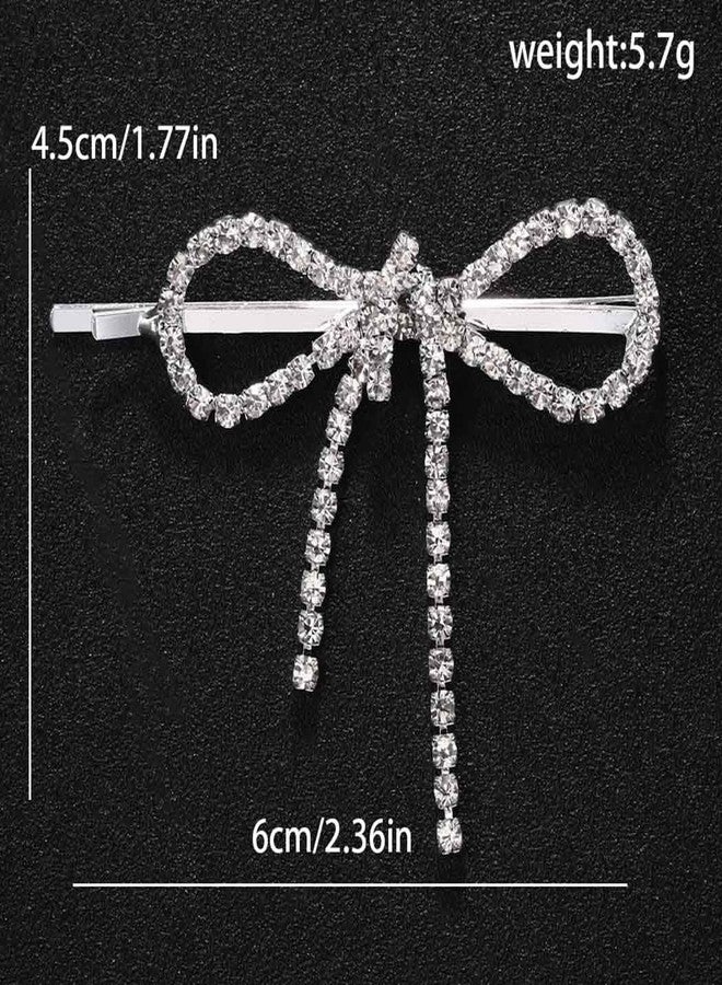 فديزاينر مشابك شعر مرصعة بأحجار الراين من Fdesigner، زينة رأس على شكل فيونكة كريستالية، دبابيس شعر على شكل نجمة، إكسسوارات شعر لطيفة للنساء (فضي، فيونكة) - Image 3